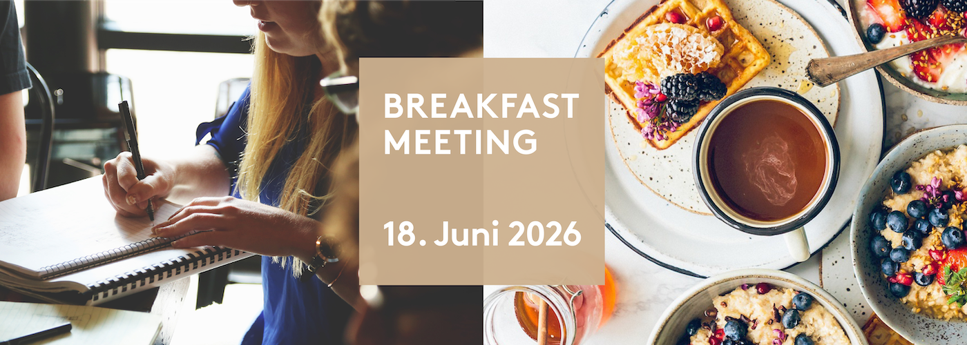 Breakfast Meeting Foto mit Essen und Titel