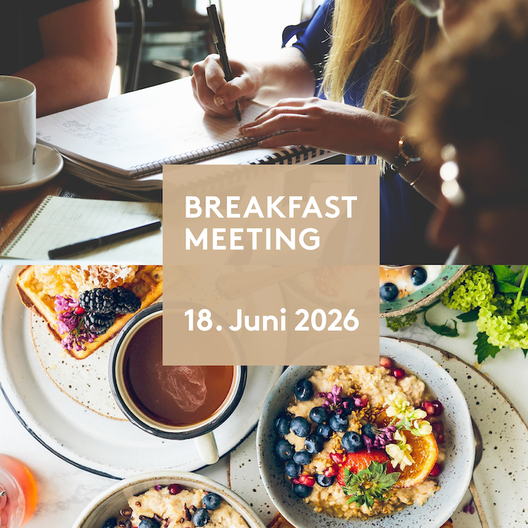 Breakfast Meeting Foto mit Essen und Titel