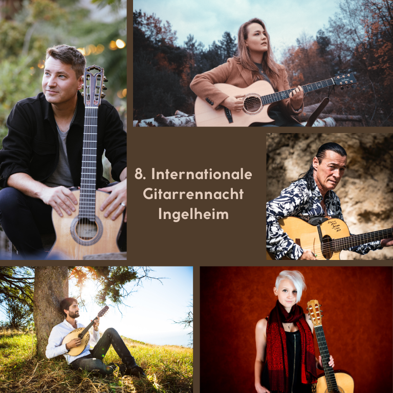 Collage im Quadrat angeordnet mit den Gitarrennacht-Künstlern