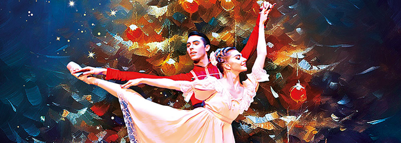 Der Nussknacker: Ballettpaar vor einem Weihnachtsbaum